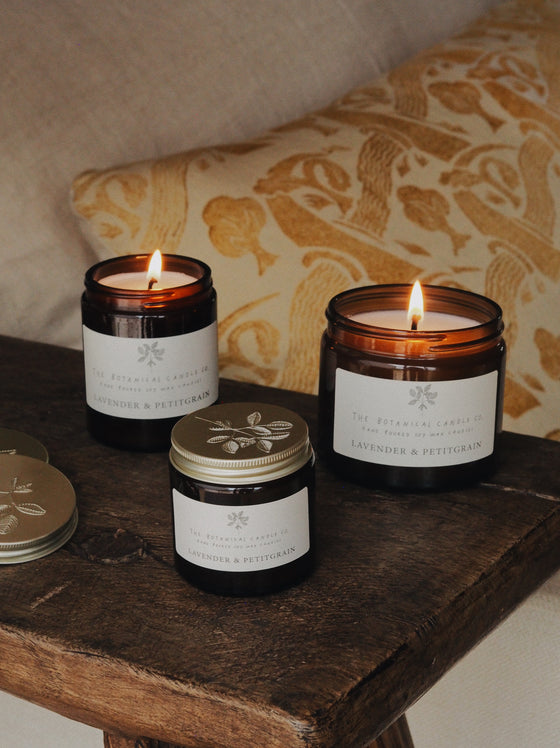 Lavender & Petitgrain Scented Soy Candles in Amber Jars - The Botanical Candle Co.