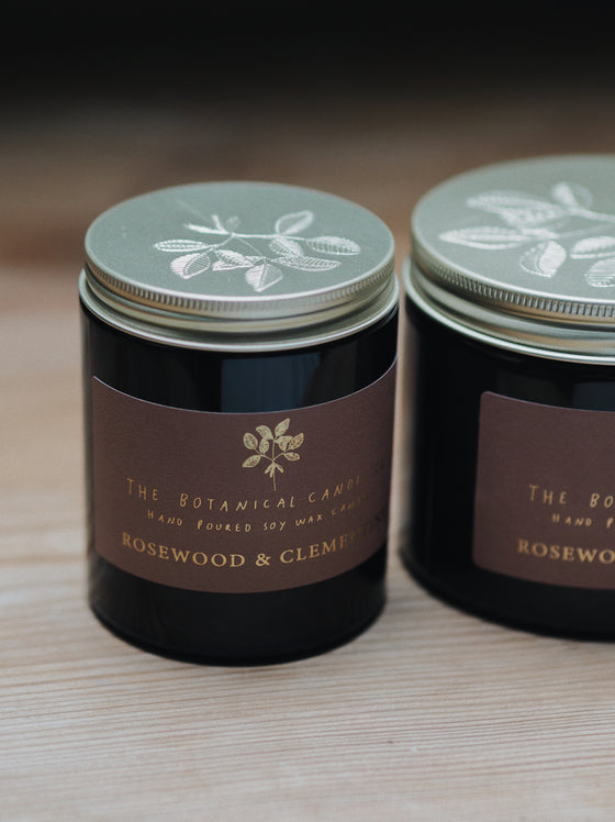 Rosewood & Clementine Soy Candles in Amber Jars - The Botanical Candle Co.