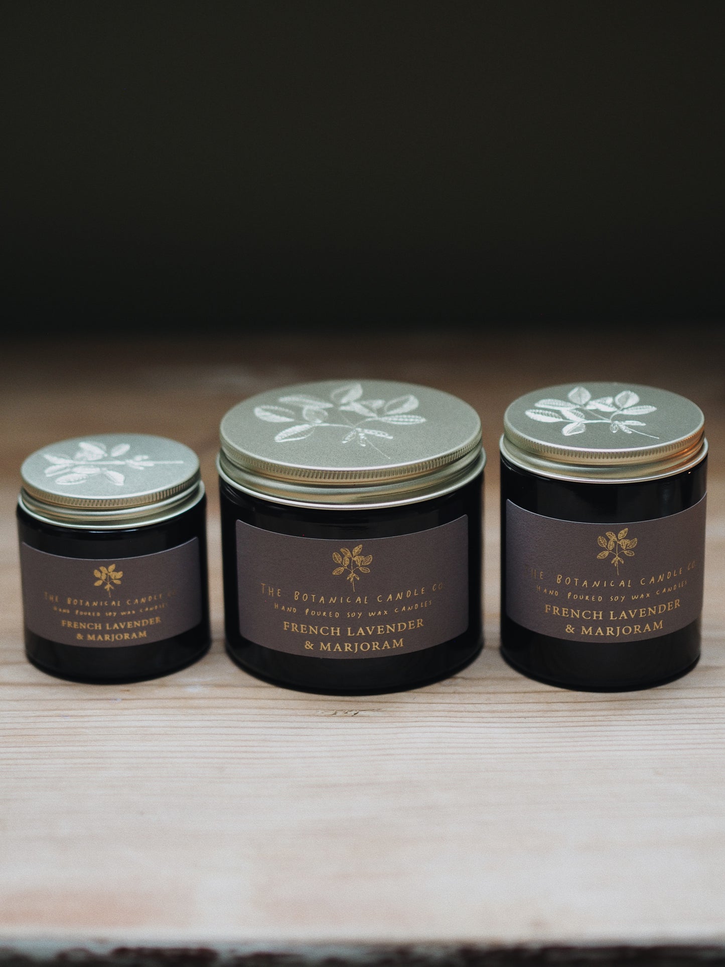 French Lavender & Marjoram Soy Candles in Amber Jars - The Botanical Candle Co.