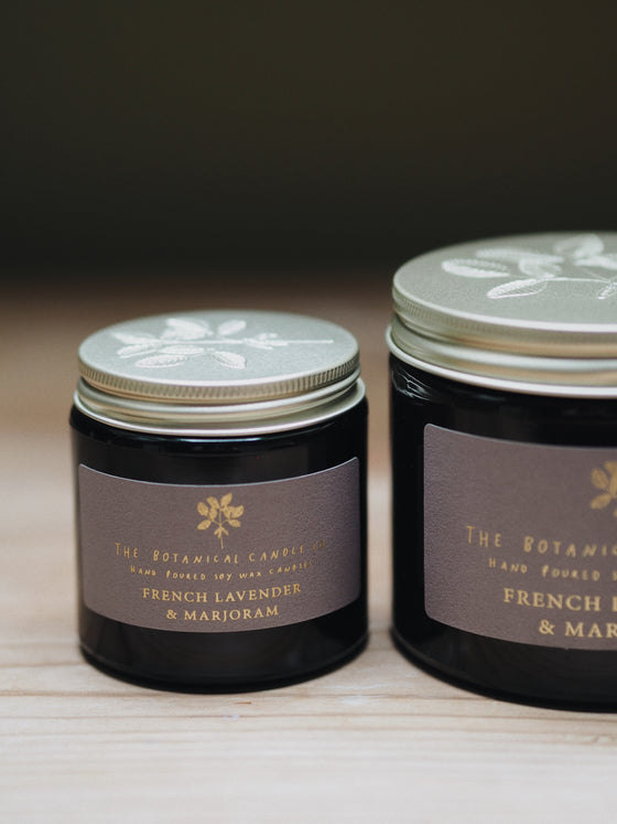 French Lavender & Marjoram Soy Candles in Amber Jars - The Botanical Candle Co.