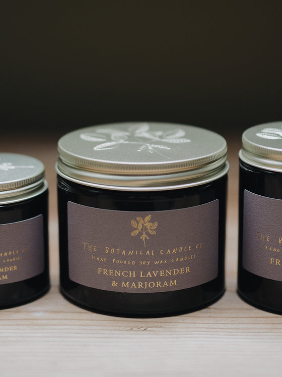 French Lavender & Marjoram Soy Candles in Amber Jars - The Botanical Candle Co.
