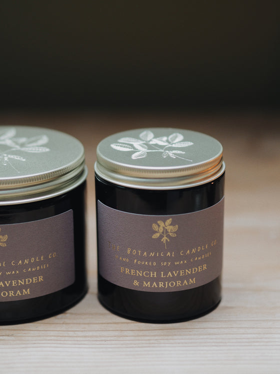 French Lavender & Marjoram Soy Candles in Amber Jars - The Botanical Candle Co.