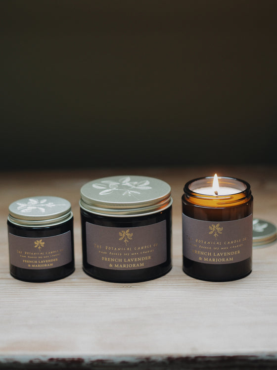 French Lavender & Marjoram Soy Candles in Amber Jars - The Botanical Candle Co.