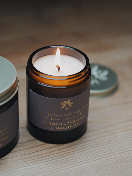 French Lavender & Marjoram Soy Candles in Amber Jars - The Botanical Candle Co.