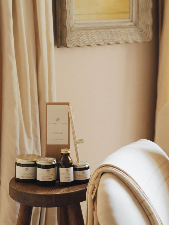 Late Summer Scented Soy Candles in Amber Jars - The Botanical Candle Co.
