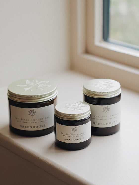 Greenhouse Scented Soy Candles in Amber Jars - The Botanical Candle Co.