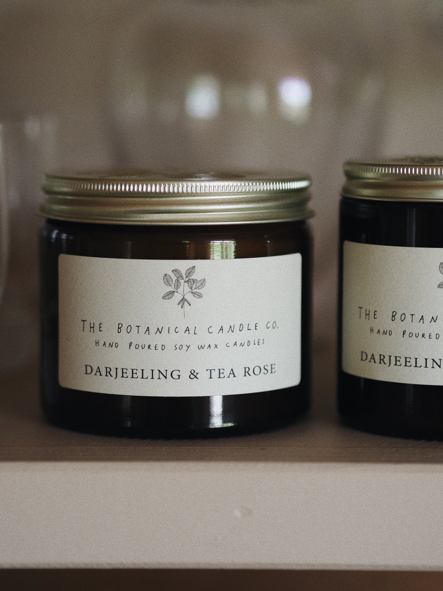 Darjeeling & Tea Rose Soy Candles in Amber Jars - The Botanical Candle Co.