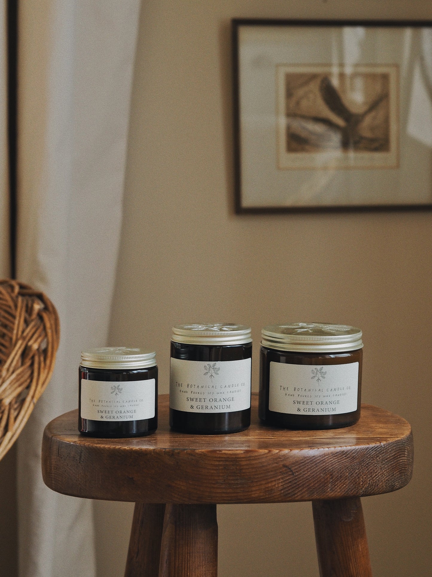 Sweet Orange & Geranium Soy Candles in Amber Jars - The Botanical Candle Co.