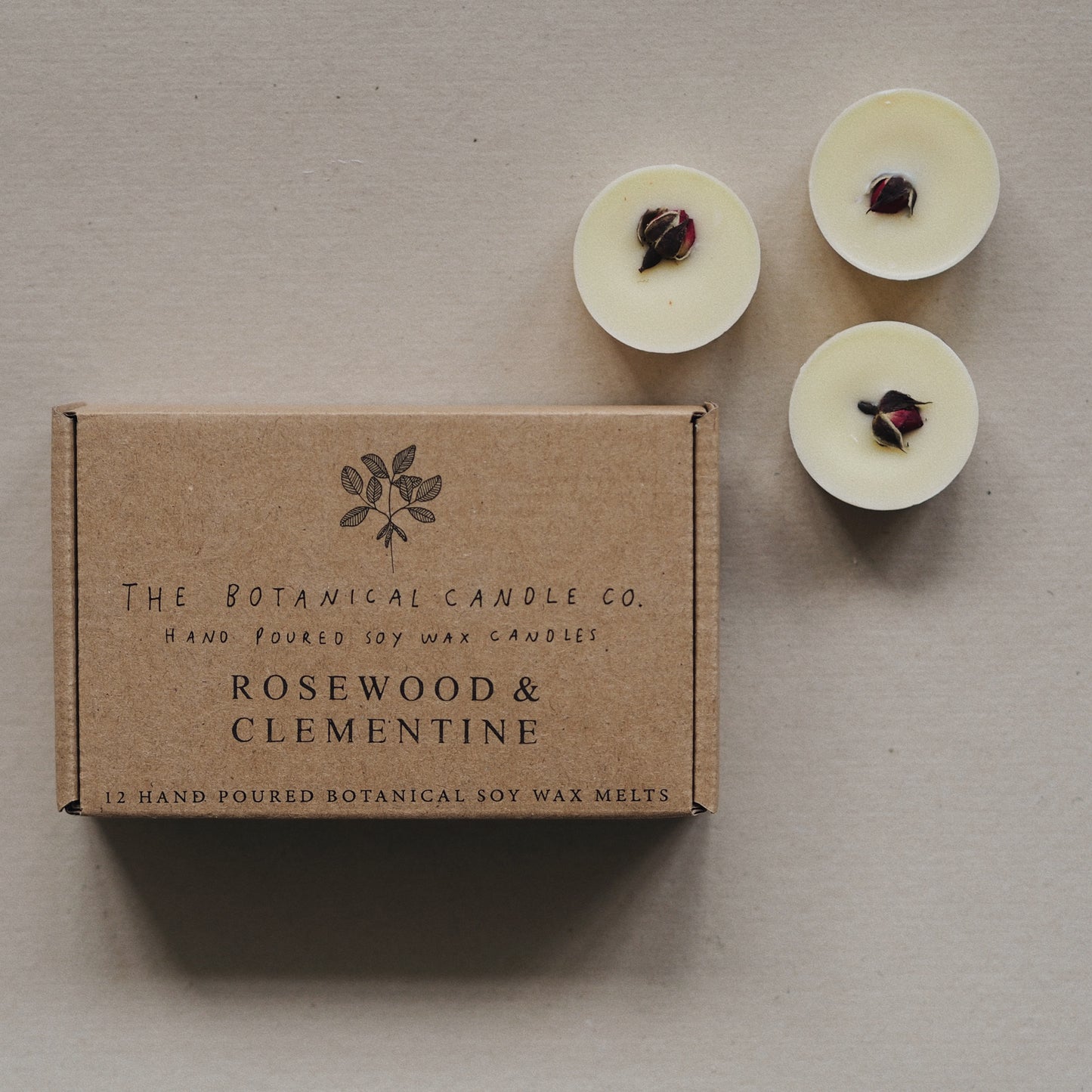 12 Rosewood & Clementine Scented Botanical Soy Wax Melts - The Botanical Candle Co.