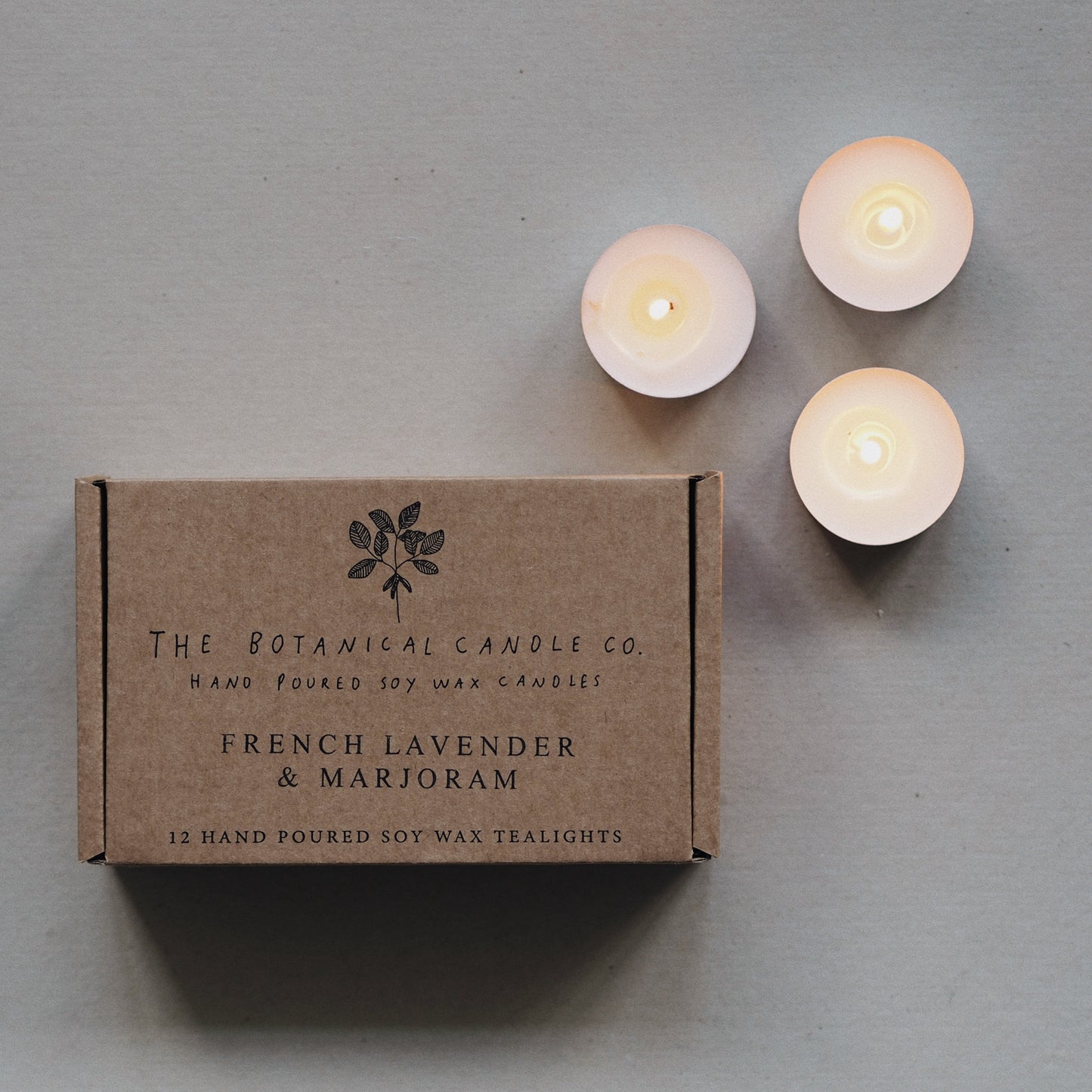 12 French Lavender & Marjoram Scented Soy Wax Tealights - The Botanical Candle Co.