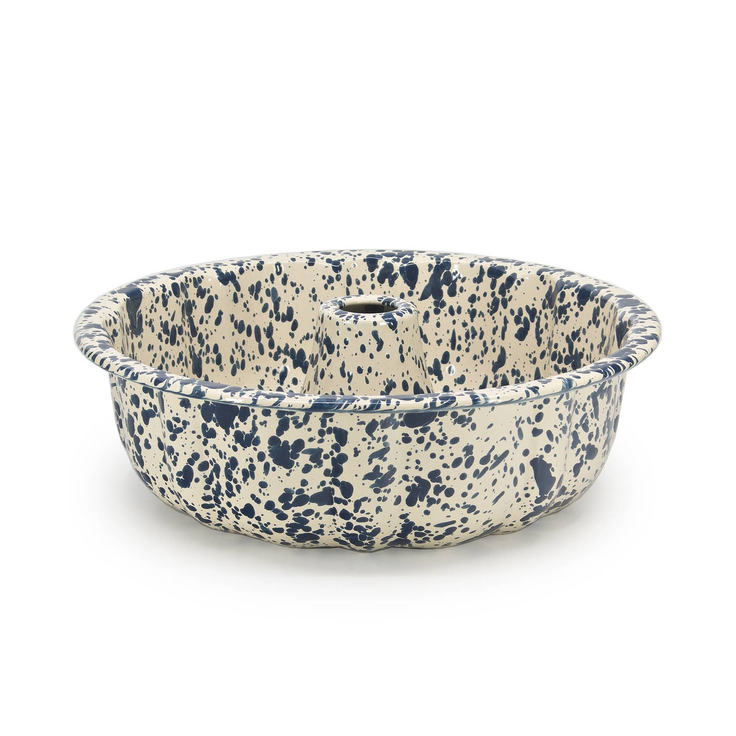 Navy & Cream Splatterware Enamel Bundt Pan - The Botanical Candle Co.
