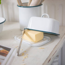  18.5cm x 10cm White Enamel Butter Dish - By Argon Tableware