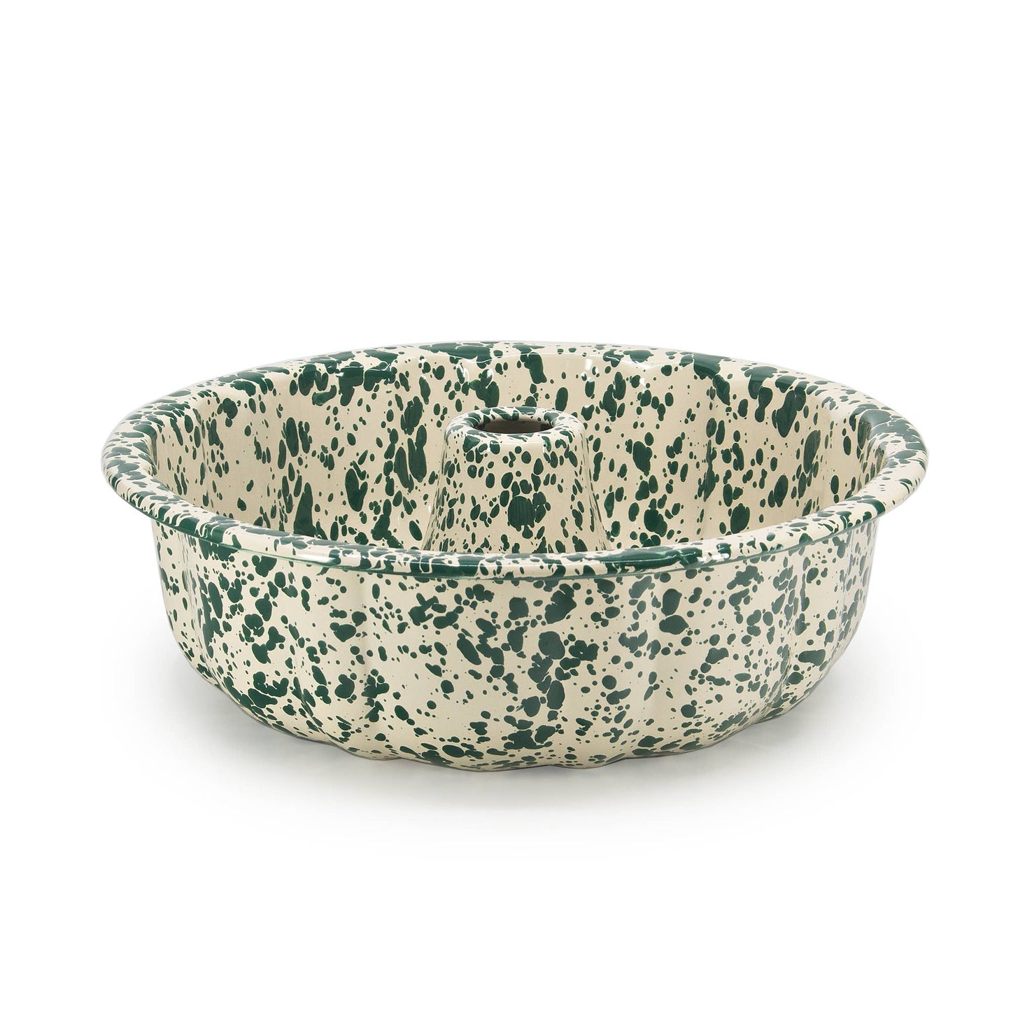 Green & Cream Splatterware Enamel Bundt Pan - The Botanical Candle Co.