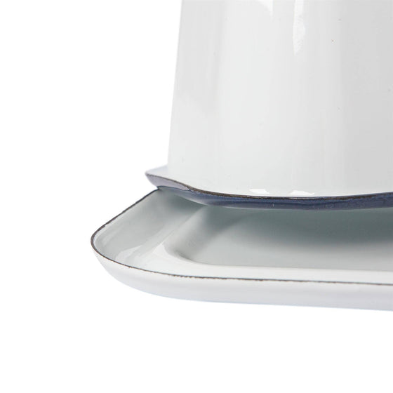 18.5cm x 10cm White Enamel Butter Dish - By Argon Tableware
