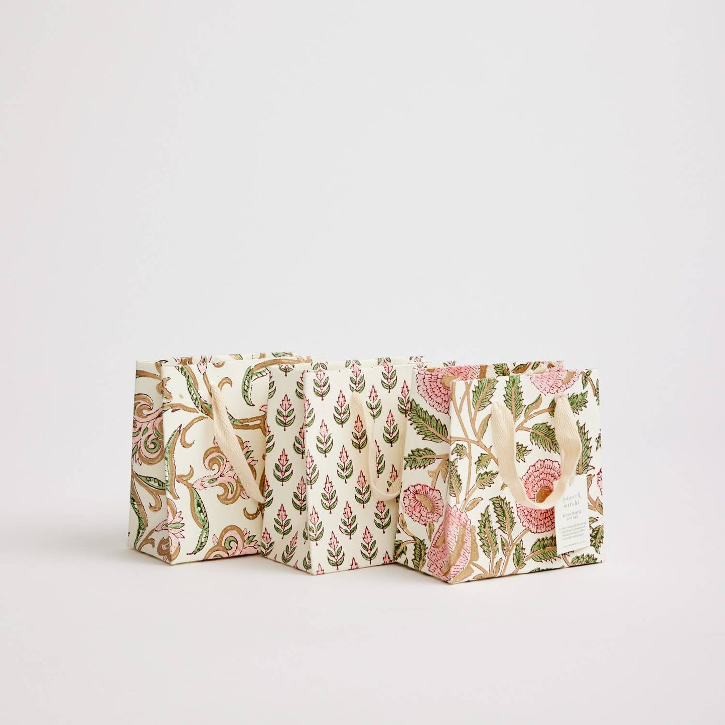 Small Hand Block Printed Gift Bags - Pinks - The Botanical Candle Co.