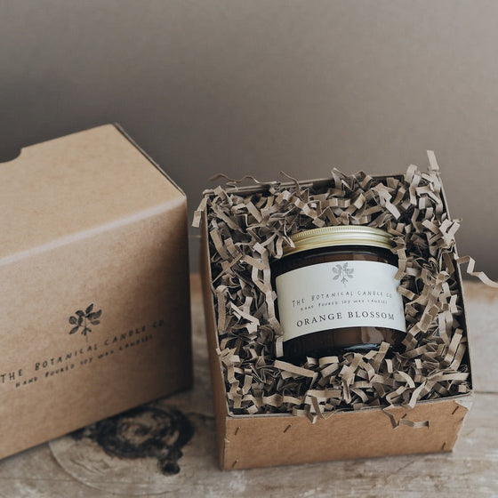 Gift Boxed Large Amber Glass Jar Candle - The Botanical Candle Co.
