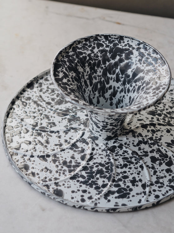 Grey & White Splatterware Enamel Cake Stand - The Botanical Candle Co.