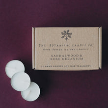  12 Sandalwood & Rose Geranium Soy Wax Tealights - The Botanical Candle Co.