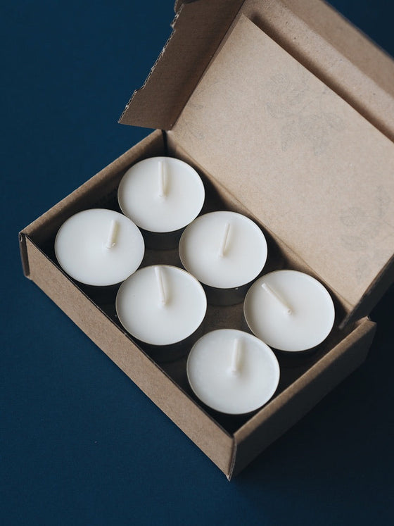 12 Lavender & Petitgrain Scented Soy Wax Tealights - The Botanical Candle Co.