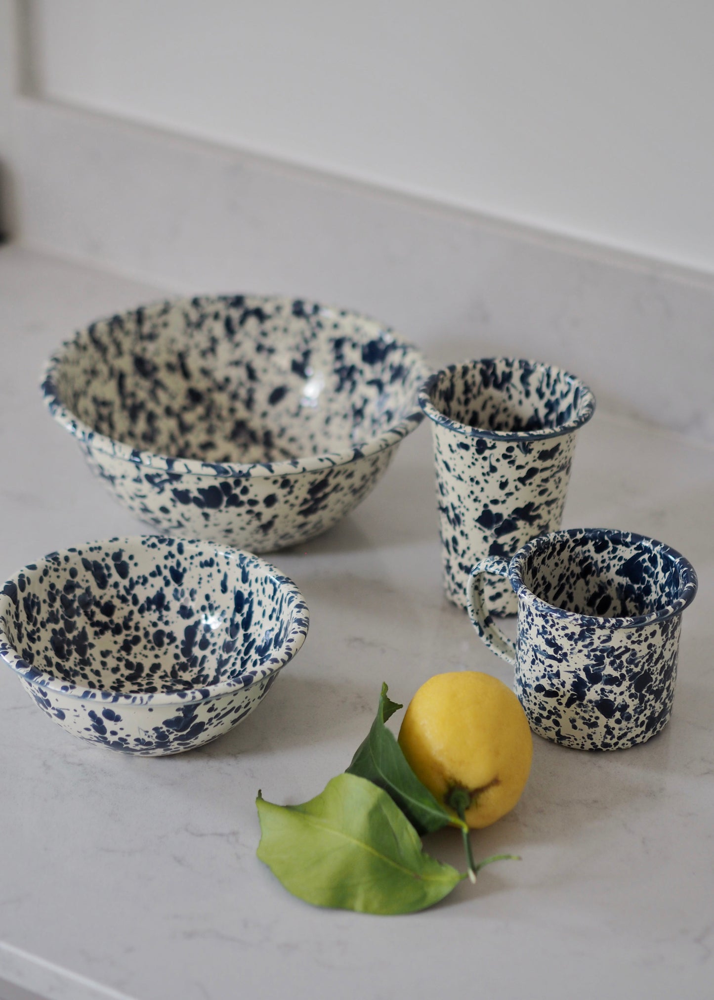 Navy & Cream Splatterware Enamel - The Botanical Candle Co.