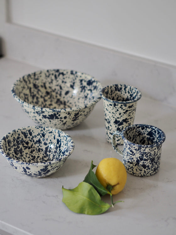 Navy & Cream Splatterware Enamel - The Botanical Candle Co.