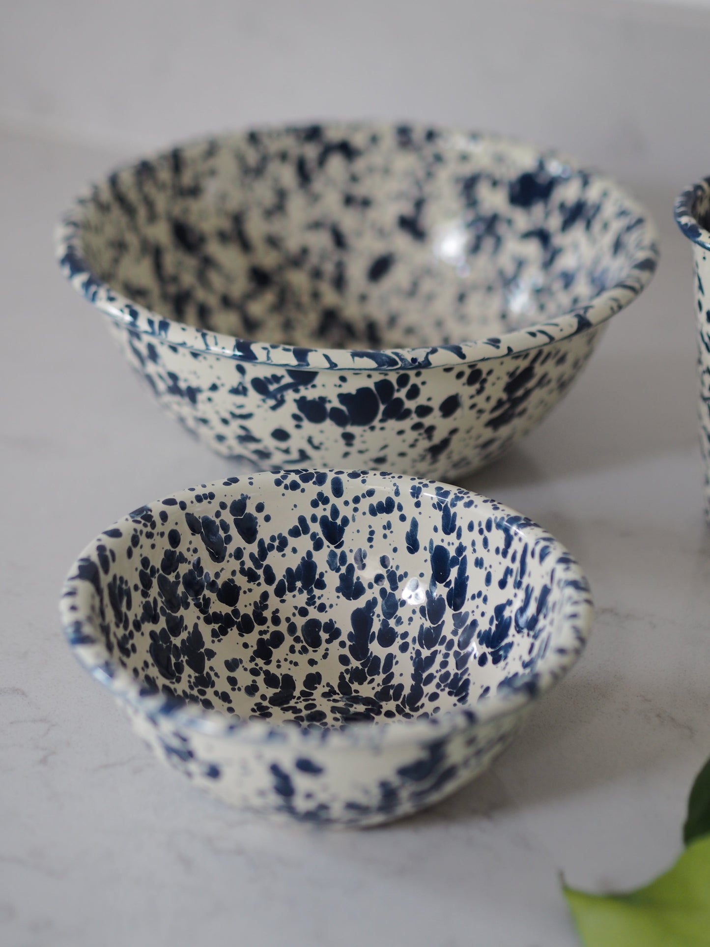 Navy & Cream Splatterware Enamel - The Botanical Candle Co.