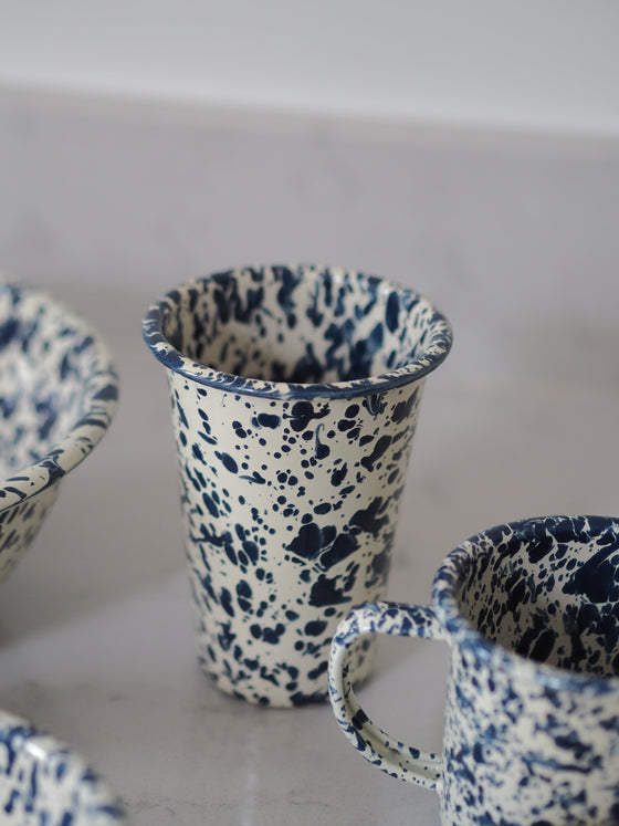 Navy & Cream Splatterware Enamel - The Botanical Candle Co.