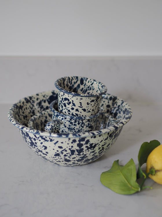 Navy & Cream Splatterware Enamel - The Botanical Candle Co.
