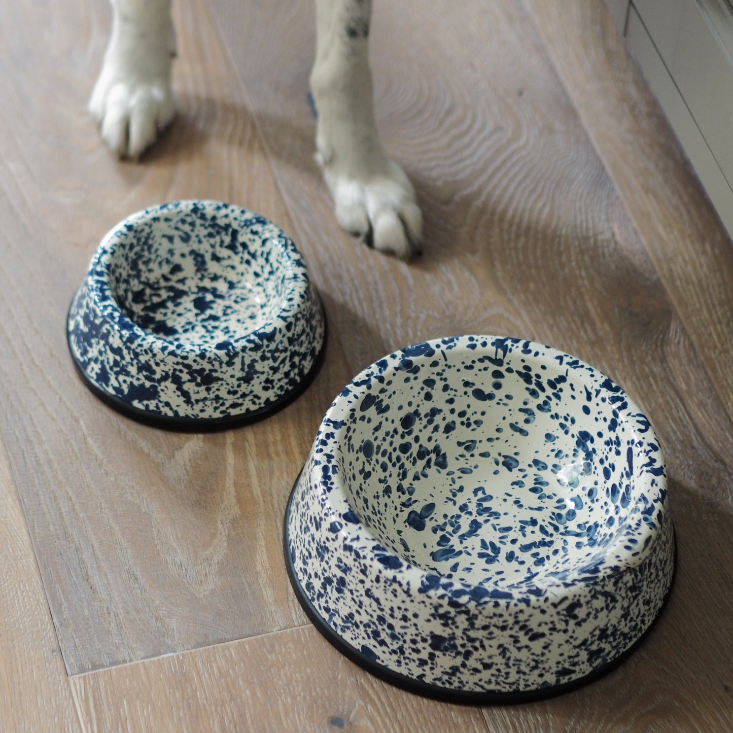 Navy & Cream Splatterware Enamel Pet Bowls - The Botanical Candle Co.
