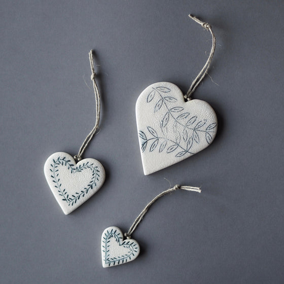 Handmade Heart Ceramic Decorations - The Botanical Candle Co.