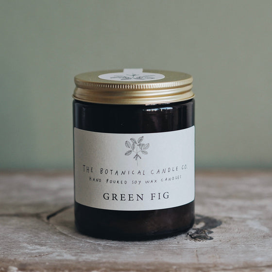 Green Fig Scented Soy Candles in Amber Jars - The Botanical Candle Co.