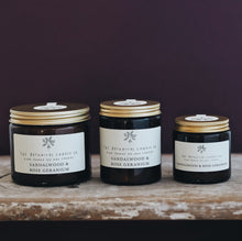  Sandalwood & Rose Geranium Soy Candles in Amber Jars - The Botanical Candle Co.