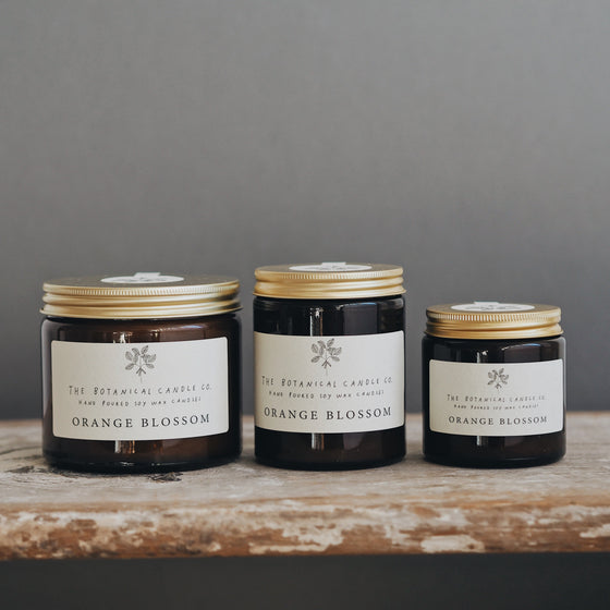 Orange Blossom Scented Soy Candles in Amber Jars - The Botanical Candle Co.