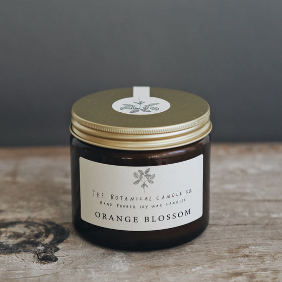 Orange Blossom Scented Soy Candles in Amber Jars - The Botanical Candle Co.